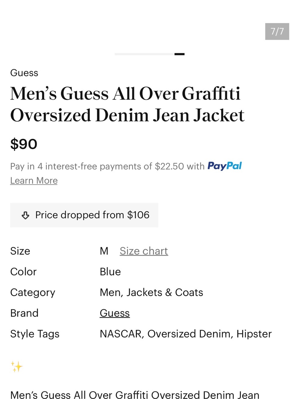 Guess Vintage Men’s Light Blue All Over Graffiti Oversized Denim Jacket Sz XXL - Picture 2 of 15